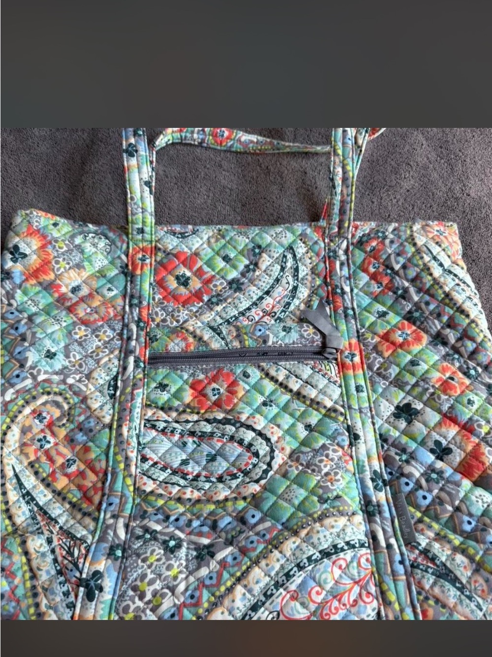 Vera Bradley Quilted Paisley Tote in Teal, Coral, Gray